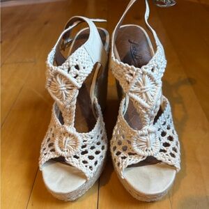 Cream Crochet High Wedge Sandals for Women